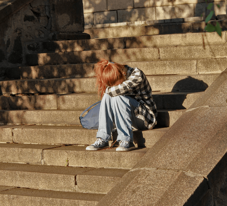 Girl Unhappy On Stairs Job Application Rejected